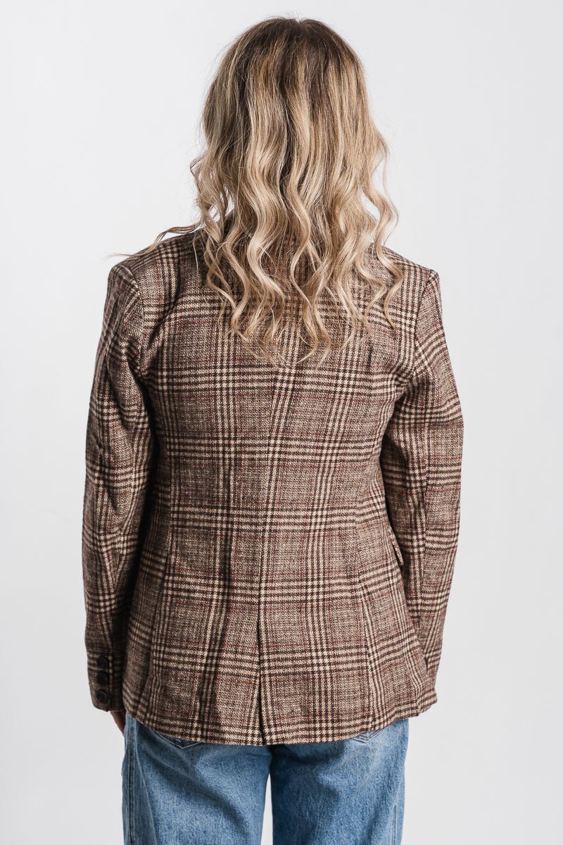 Plaid tweed blazer taupe/brown