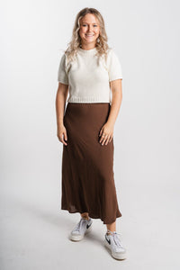 Slip midi skirt brown | Lush Fashion Lounge: boutique fashion skirts, affordable boutique skirts, cute affordable skirts