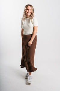 Slip midi skirt brown | Lush Fashion Lounge: boutique fashion skirts, affordable boutique skirts, cute affordable skirts