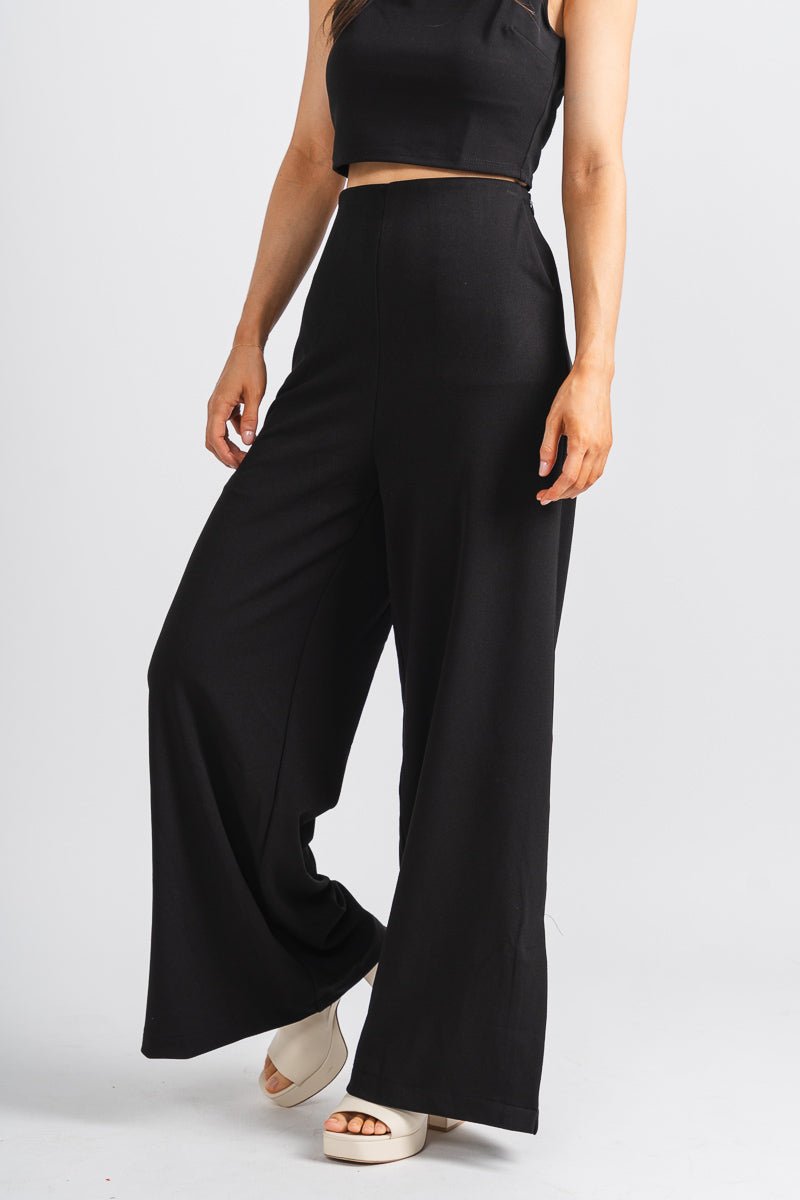 Wide leg pants black - Trendy Pants - Cute Vacation Collection at Lush Fashion Lounge Boutique in Oklahoma City