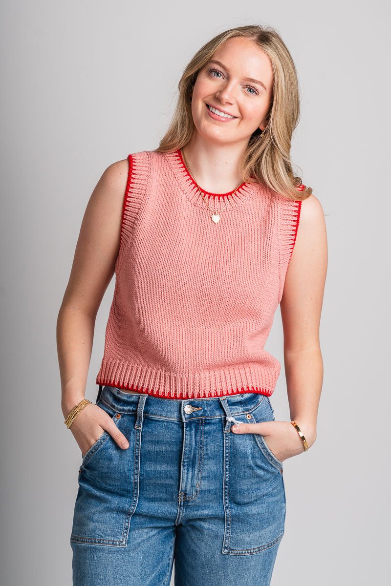 Stitch sweater vest blush - Trendy T-Shirts for Valentine's Day at Lush Fashion Lounge Boutique in Oklahoma City