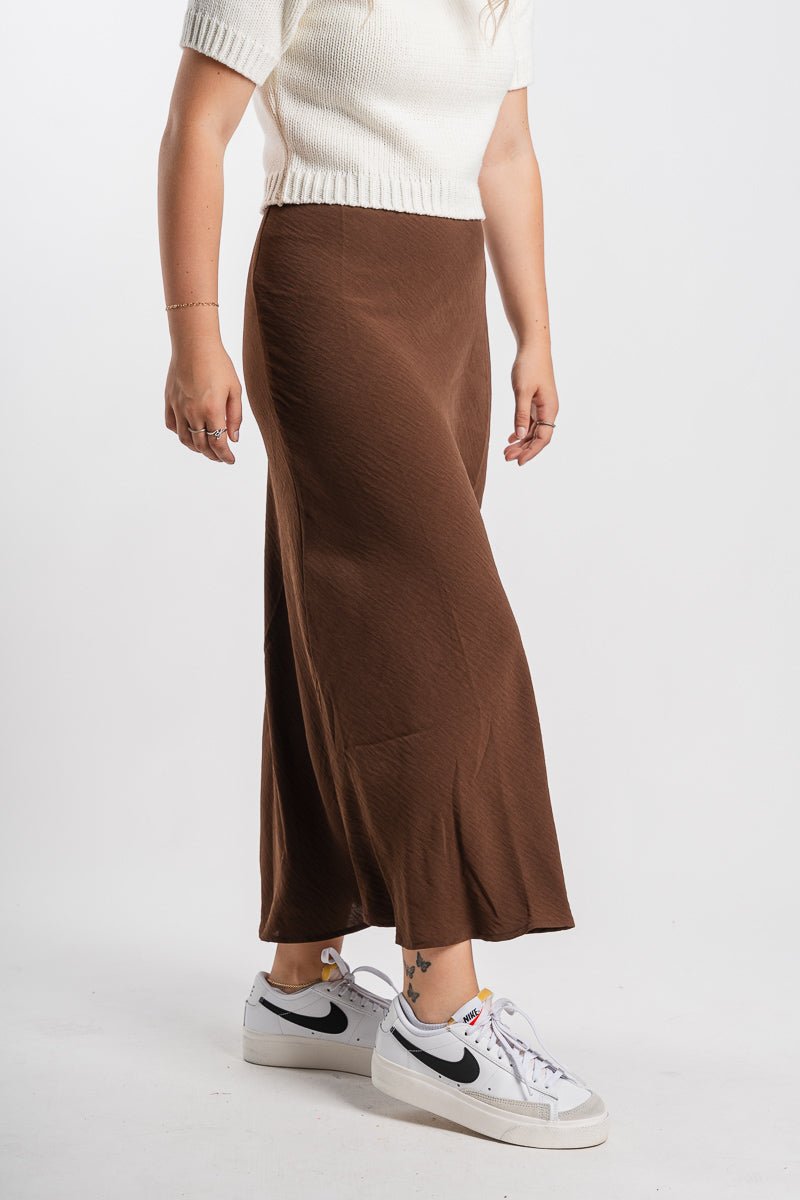 Slip midi skirt brown | Lush Fashion Lounge: boutique fashion skirts, affordable boutique skirts, cute affordable skirts