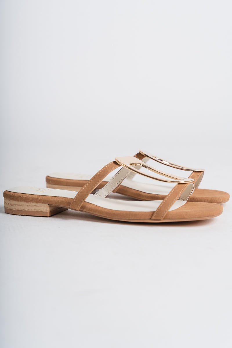 Amiyah buckle sandal camel - Fun shoes - Unique Getaway Gear at Lush Fashion Lounge Boutique in Oklahoma