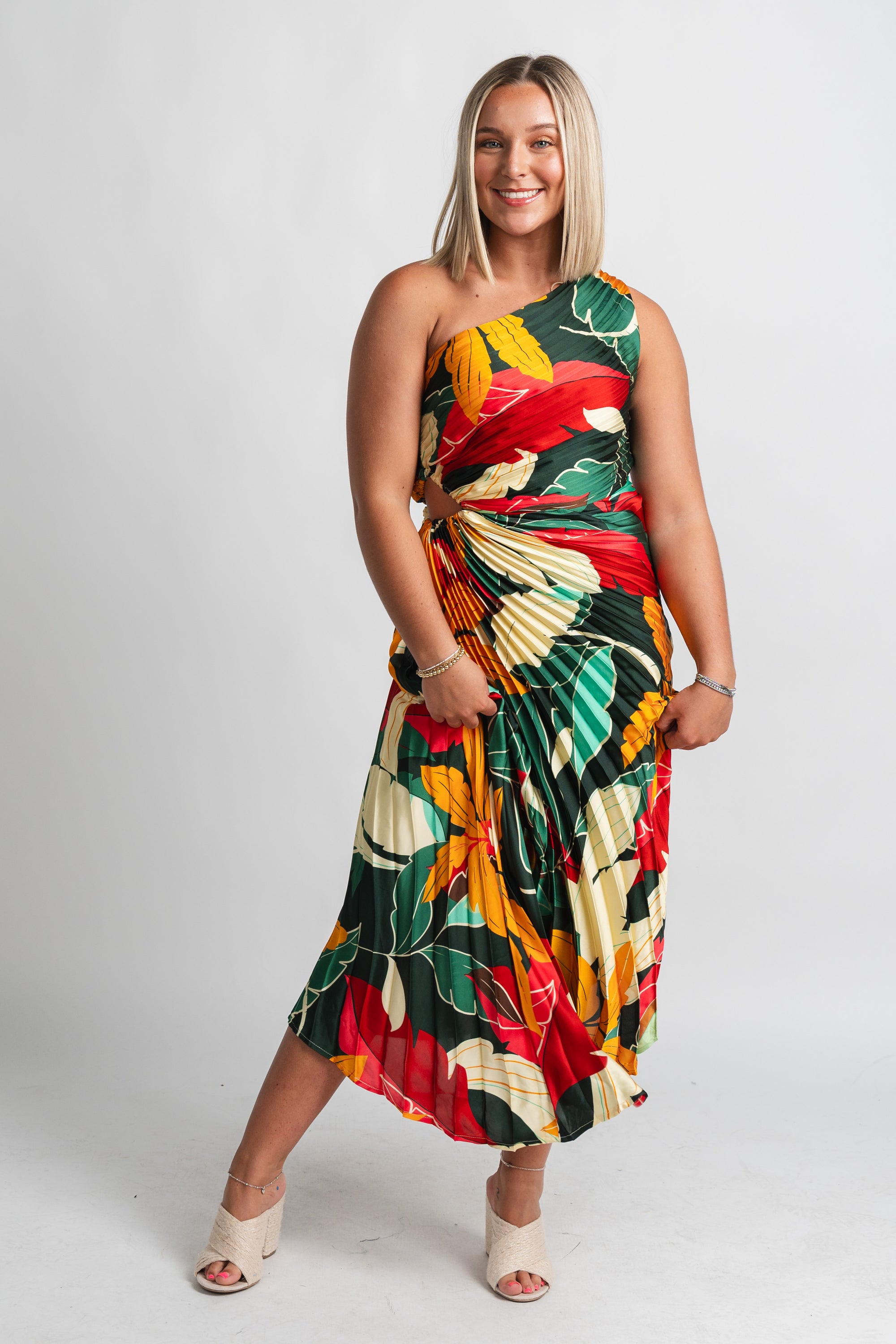 Tropical pleated maxi dress rio paradise - Stylish dress - Trendy Staycation Outfits at Lush Fashion Lounge Boutique in Oklahoma City