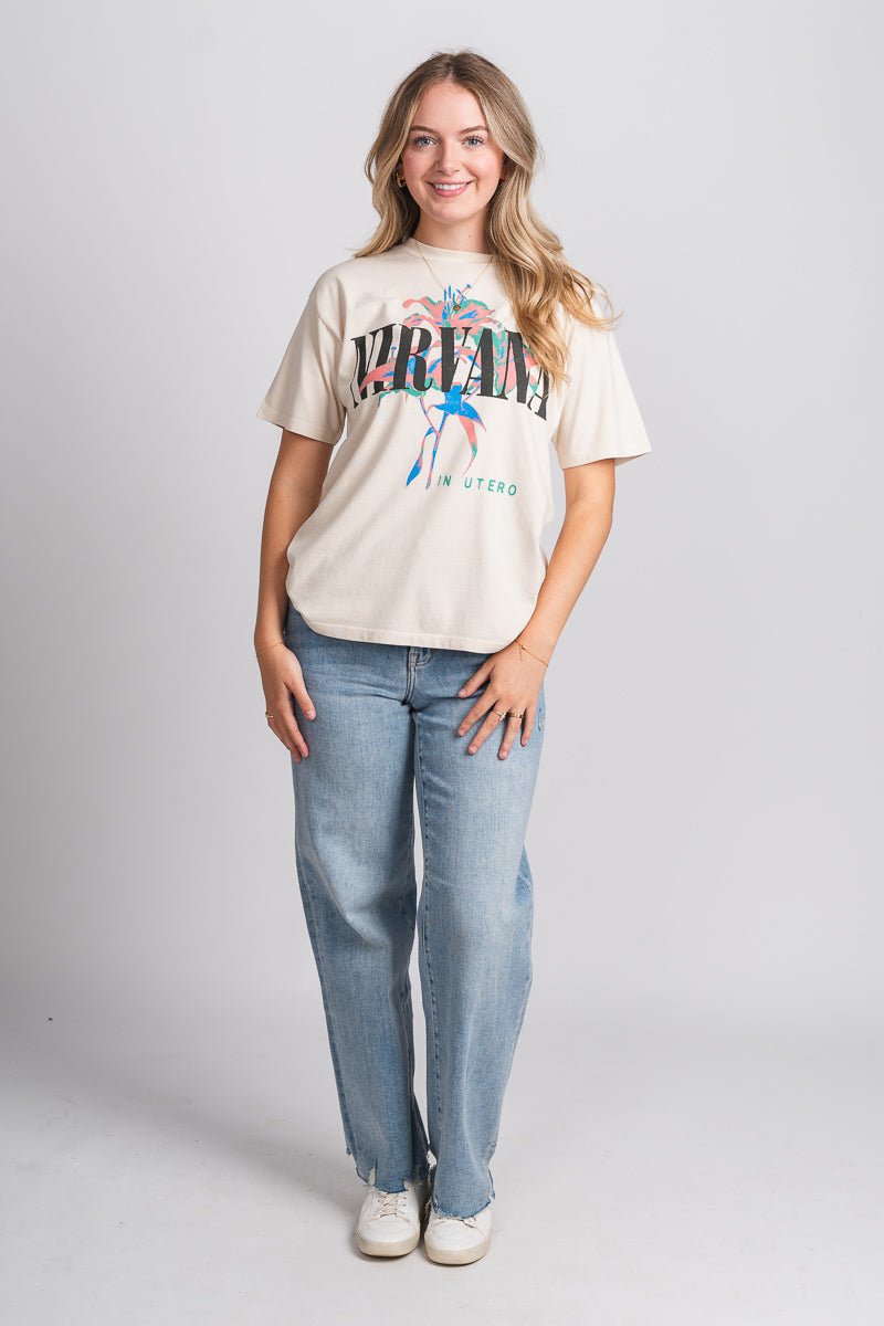 DayDreamer Nirvana Lilies tee dirty white - DayDreamer Clothing at Lush Fashion Lounge Trendy Boutique in Oklahoma City