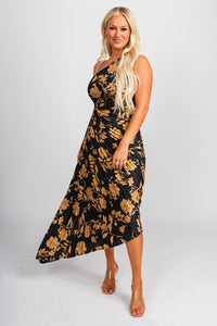 Pleated one shoulder maxi dress eclipsed gold - Cute dress - Trendy Dresses at Lush Fashion Lounge Boutique in Oklahoma City