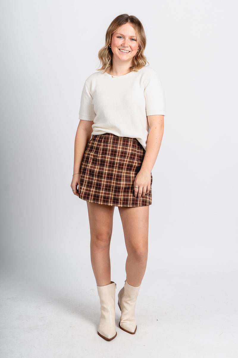 Enigma plaid mini skort brown