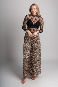 Wide leg leopard pants brown - Trendy Valentine's T-Shirts at Lush Fashion Lounge Boutique in Oklahoma City