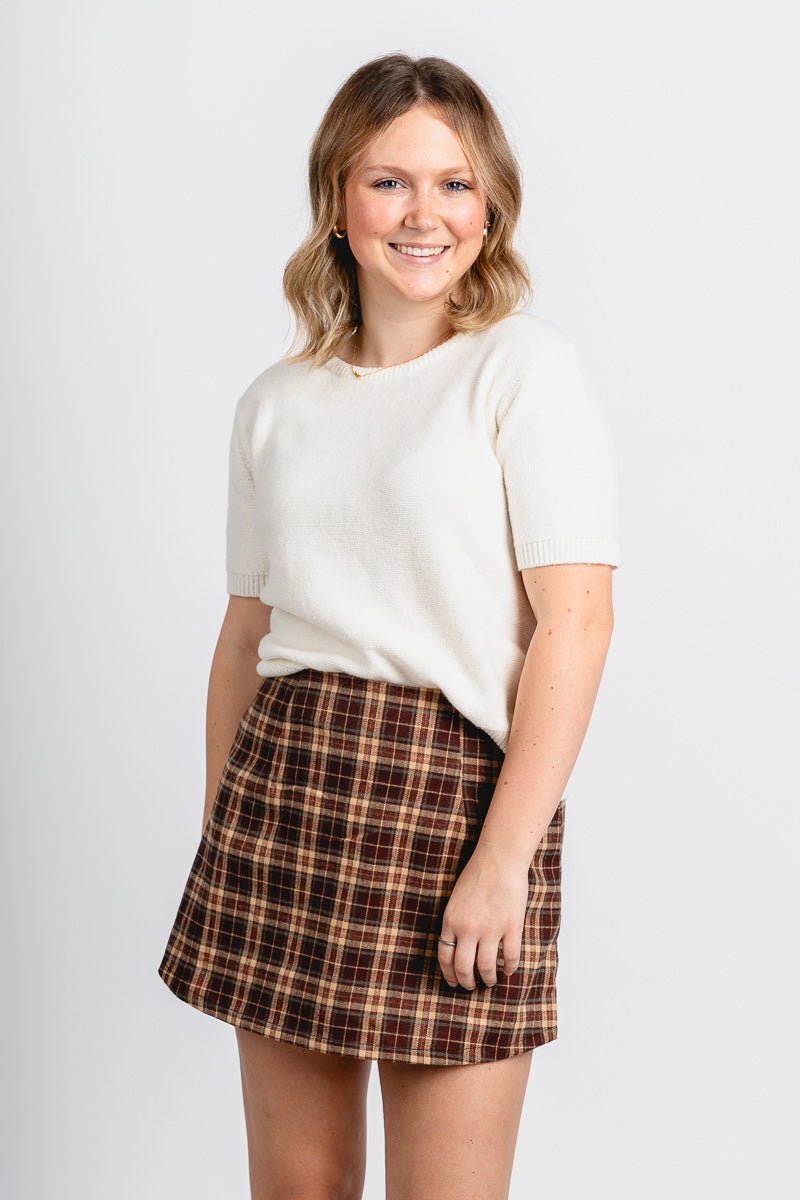 Enigma plaid mini skort brown