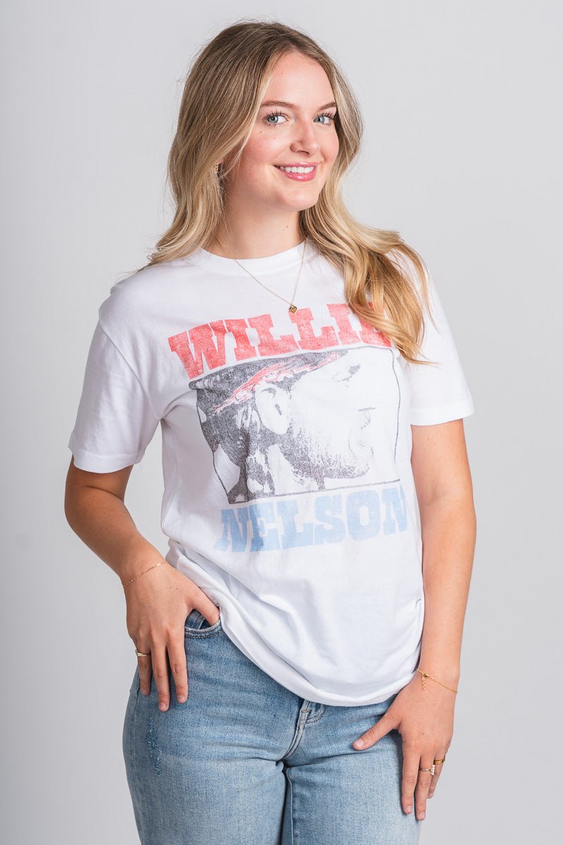 Willie Nelson vintage t-shirt white - Trendy Band T-Shirts and Sweatshirts at Lush Fashion Lounge Boutique in Oklahoma City