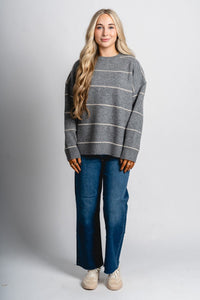 Striped oversized sweater grey - Trendy Sweaters | Cute Pullover Sweaters at Lush Fashion Lounge Boutique in Oklahoma City