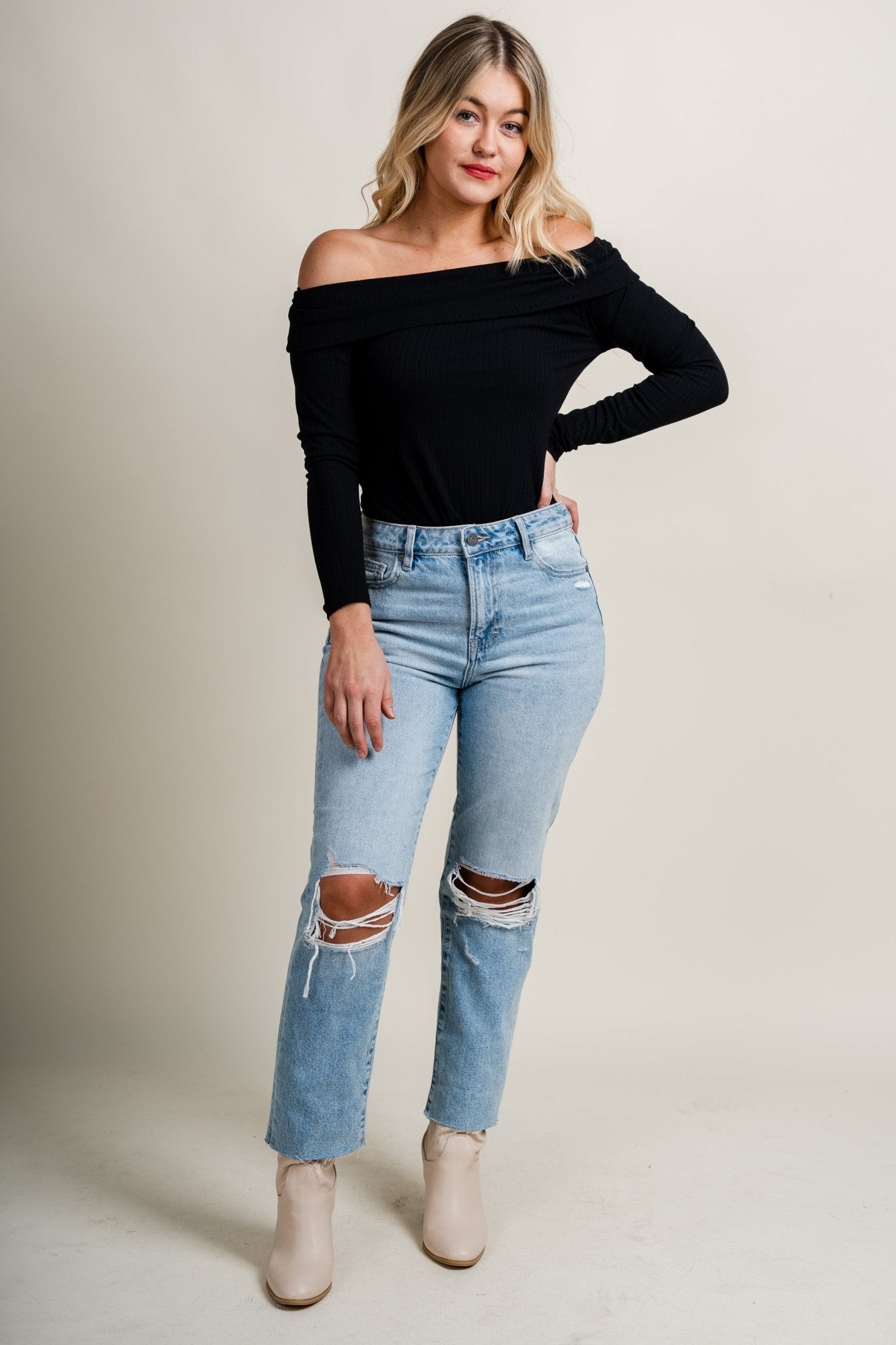 Z Supply Elena off shoulder top black - Z Supply Top - Z Supply Clothing at Lush Fashion Lounge Trendy Boutique Oklahoma City