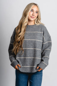 Striped oversized sweater grey – Boutique Sweaters | Fashionable Sweaters at Lush Fashion Lounge Boutique in Oklahoma City