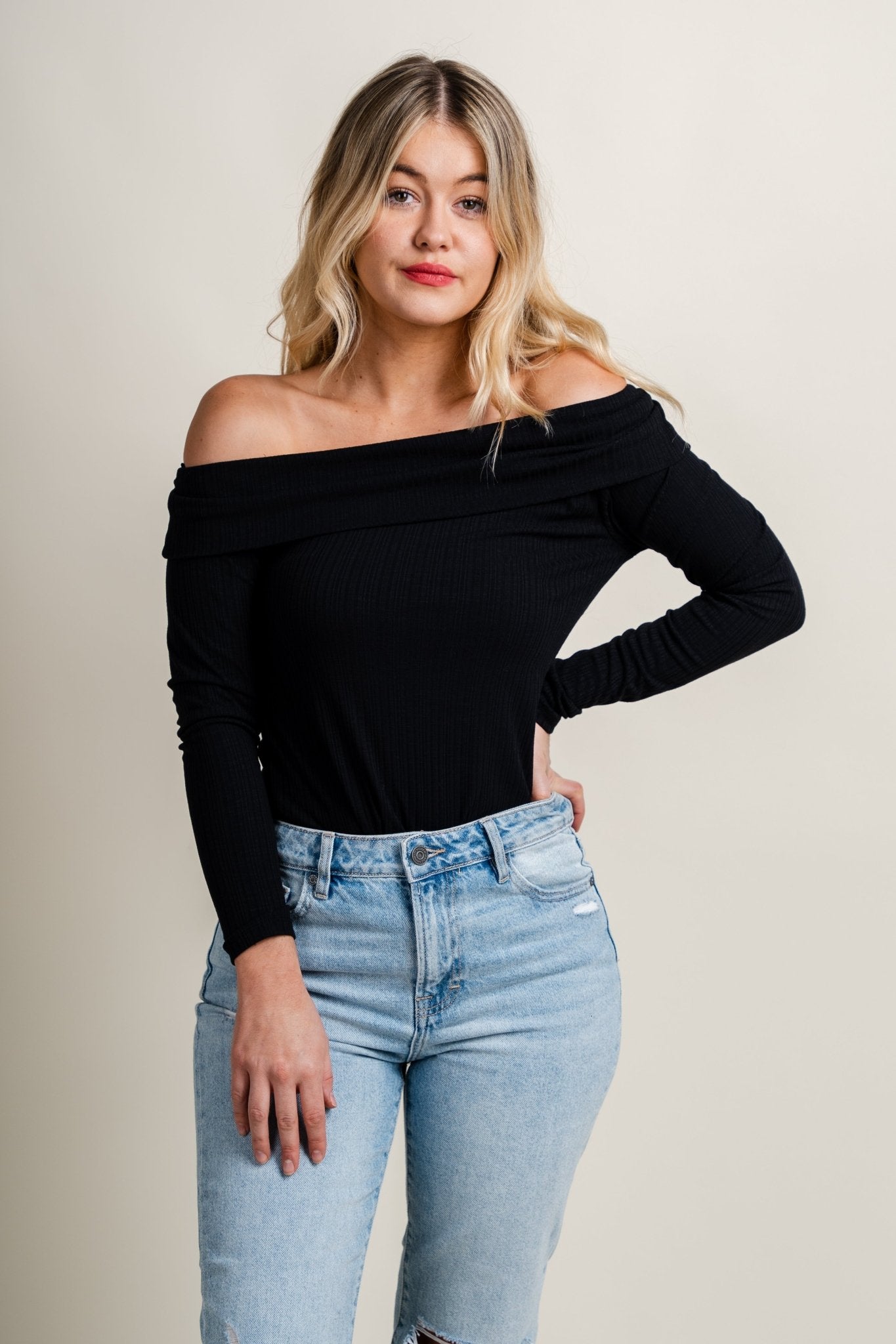 Z Supply Elena off shoulder top black - Z Supply Top - Z Supply Apparel at Lush Fashion Lounge Trendy Boutique Oklahoma City