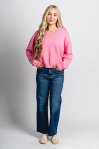 Chloe v-neck sweater pink - Trendy Sweaters | Cute Pullover Sweaters at Lush Fashion Lounge Boutique in Oklahoma City