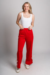 Bow detail track pants red - Stylish Pants - Trendy Lounge Sets at Lush Fashion Lounge Boutique in Oklahoma City