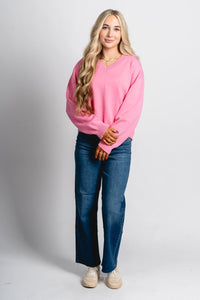 Chloe v-neck sweater pink – Unique Sweaters | Lounging Sweaters and Womens Fashion Sweaters at Lush Fashion Lounge Boutique in Oklahoma City