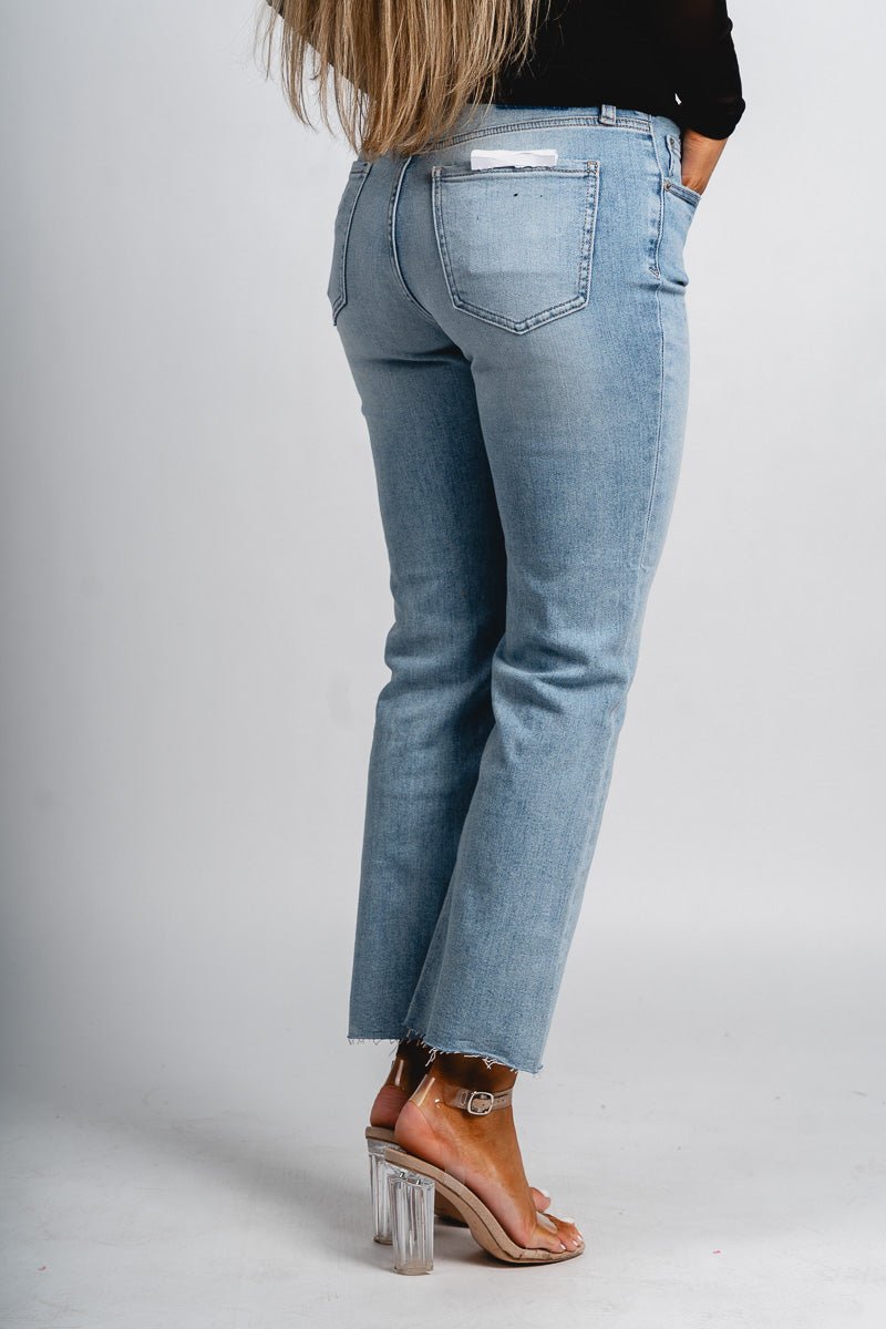 Daze shy girl crop flare jeans new light | Lush Fashion Lounge: boutique women's jeans, fashion jeans for women, affordable fashion jeans, cute boutique jeans