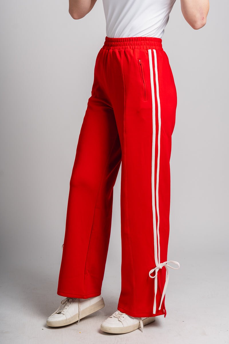 Bow detail track pants red - Trendy Pants - Cute Loungewear Collection at Lush Fashion Lounge Boutique in Oklahoma City