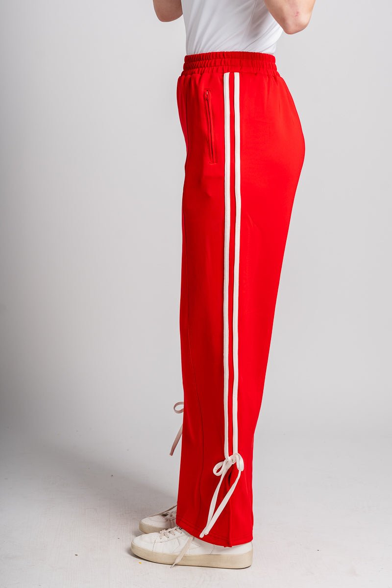 Bow detail track pants red - Cute Pants - Fun Cozy Basics at Lush Fashion Lounge Boutique in Oklahoma City