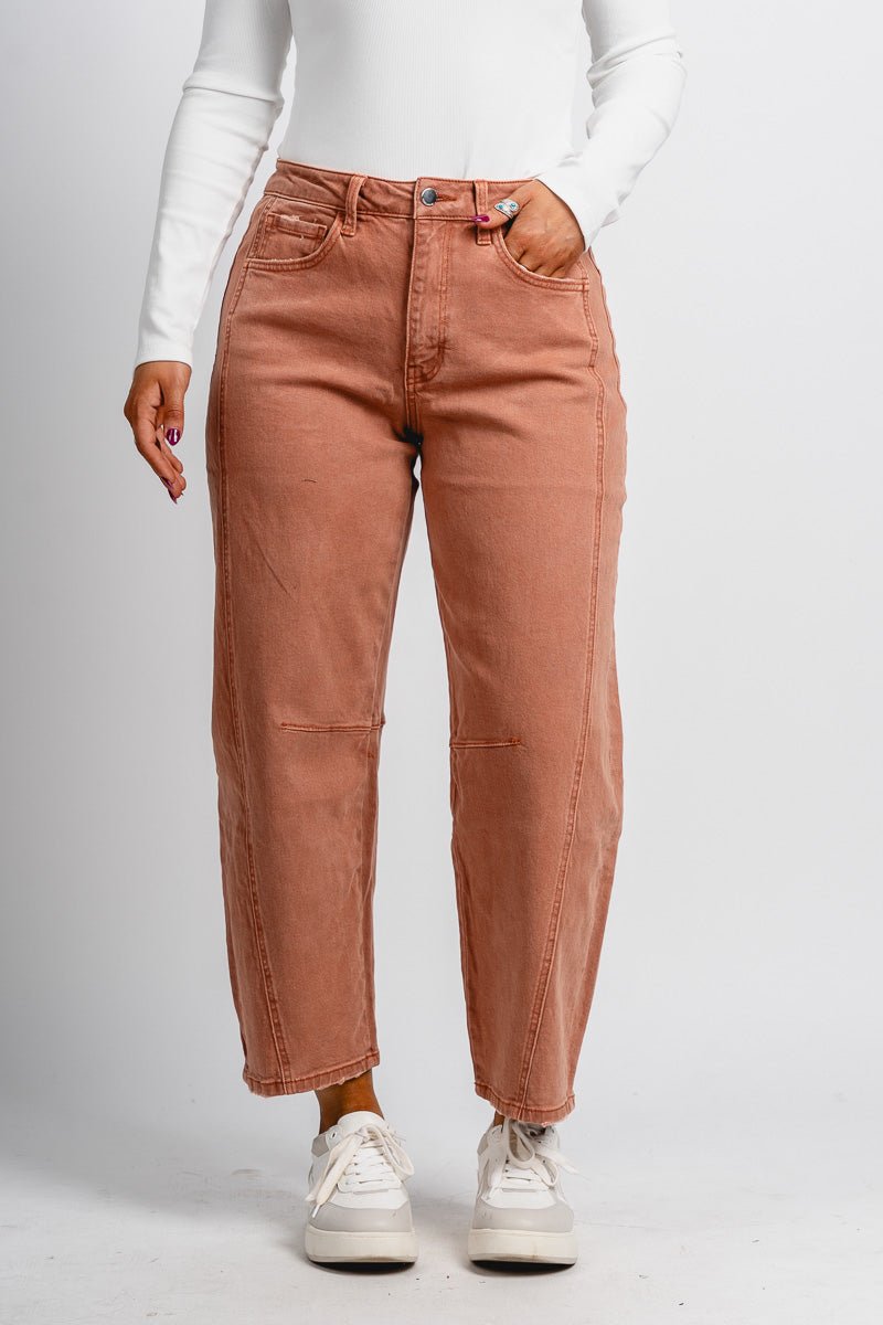 Flying Monkey high rise barrel jeans copper | Lush Fashion Lounge: boutique women's jeans, fashion jeans for women, affordable fashion jeans, cute boutique jeans