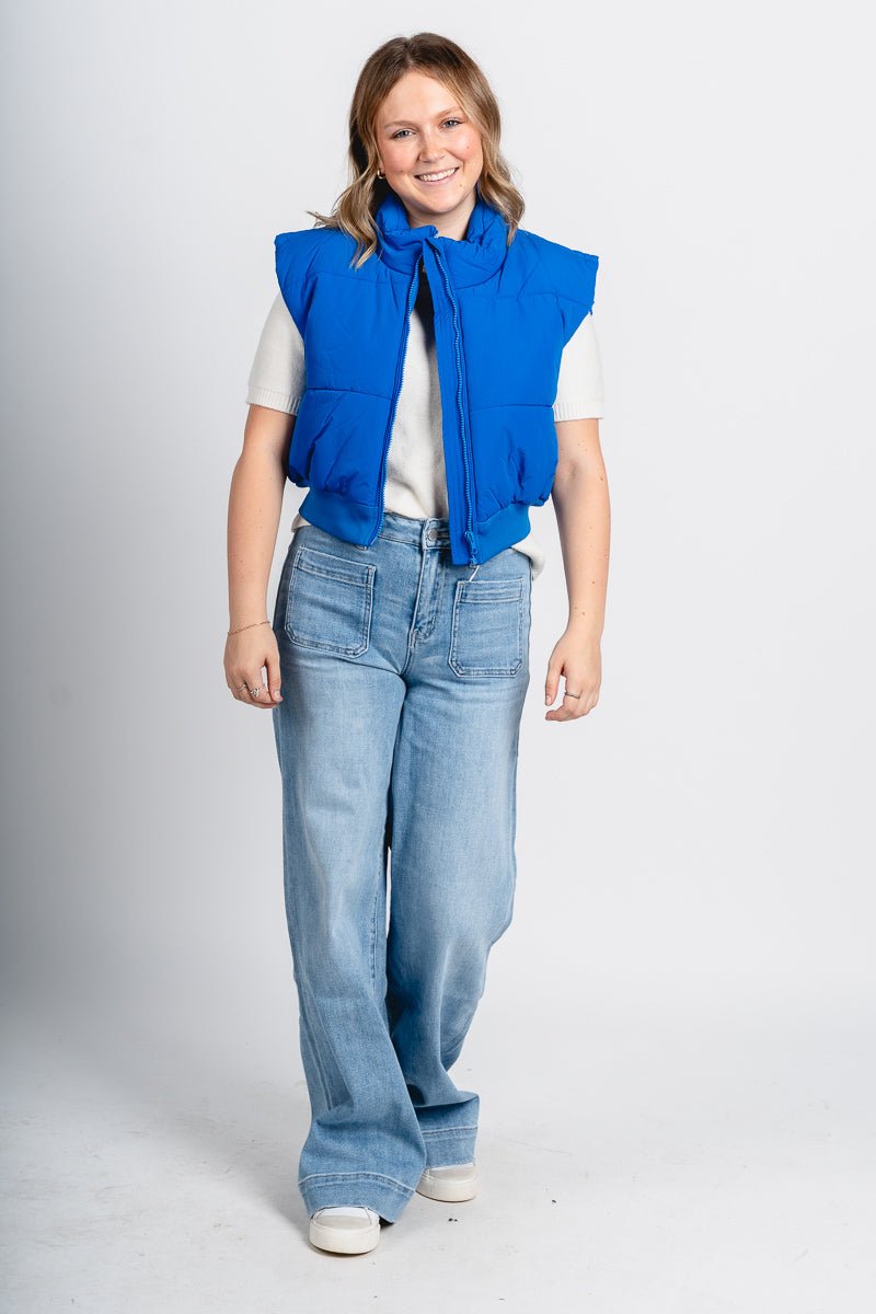 Crop puffer vest blue - Trendy OKC Thunder T-Shirts at Lush Fashion Lounge Boutique in Oklahoma City