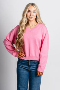 Chloe v-neck sweater pink – Stylish Sweaters | Boutique Sweaters at Lush Fashion Lounge Boutique in Oklahoma City