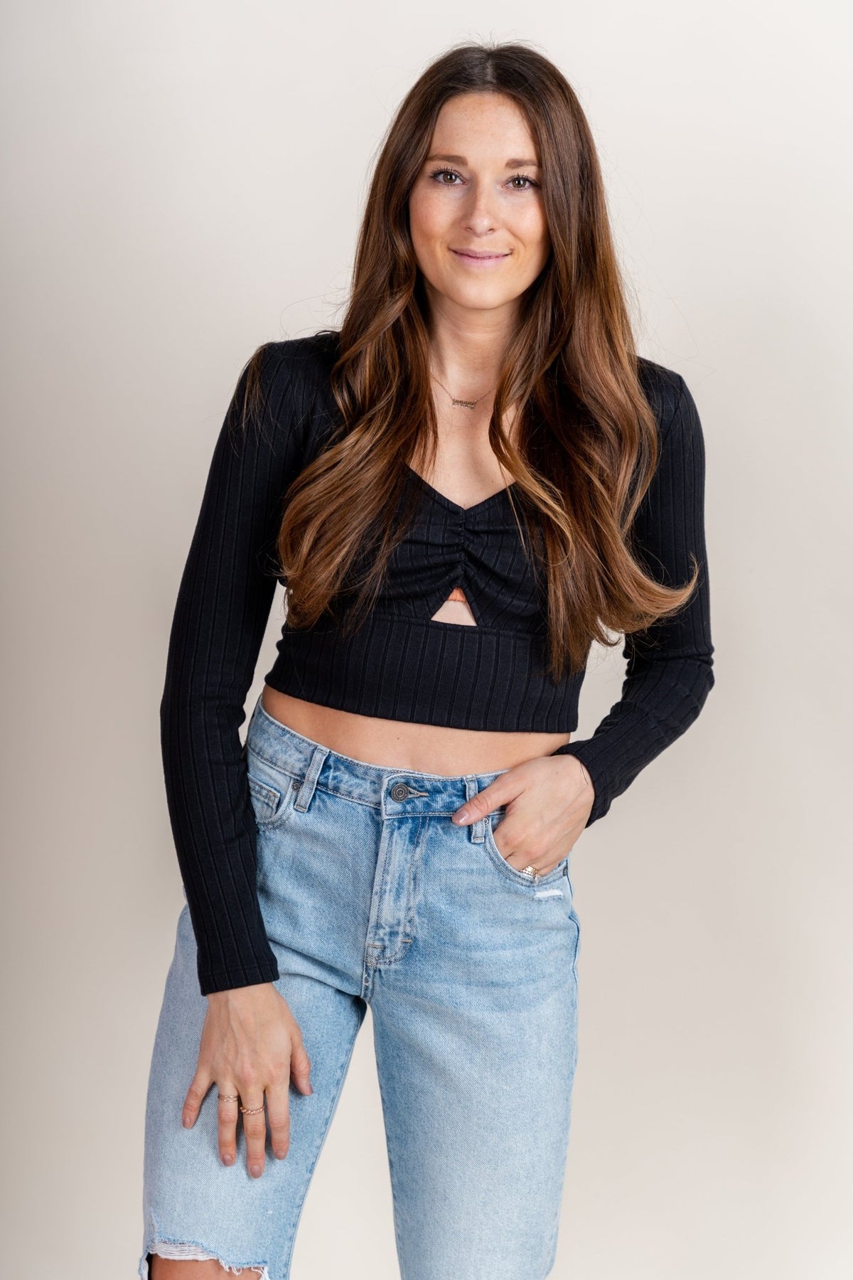 Z Supply Bella ribbed long sleeve top black - Z Supply Top - Z Supply Tops, Dresses, Tanks, Tees, Cardigans, Joggers and Loungewear at Lush Fashion Lounge