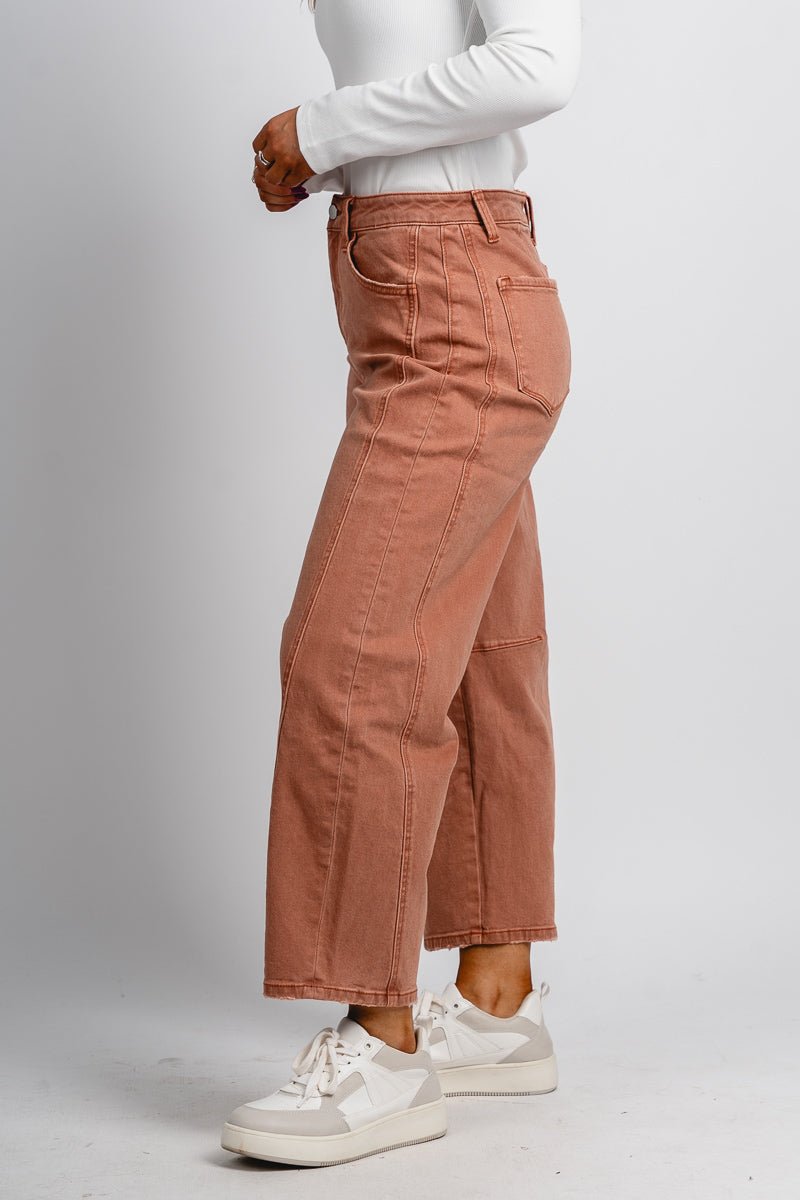 Flying Monkey high rise barrel jeans copper | Lush Fashion Lounge: boutique women's jeans, fashion jeans for women, affordable fashion jeans, cute boutique jeans