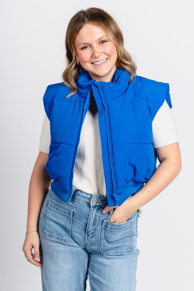 Crop puffer vest blue - Trendy Oklahoma City Basketball T-Shirts Lush Fashion Lounge Boutique in Oklahoma City