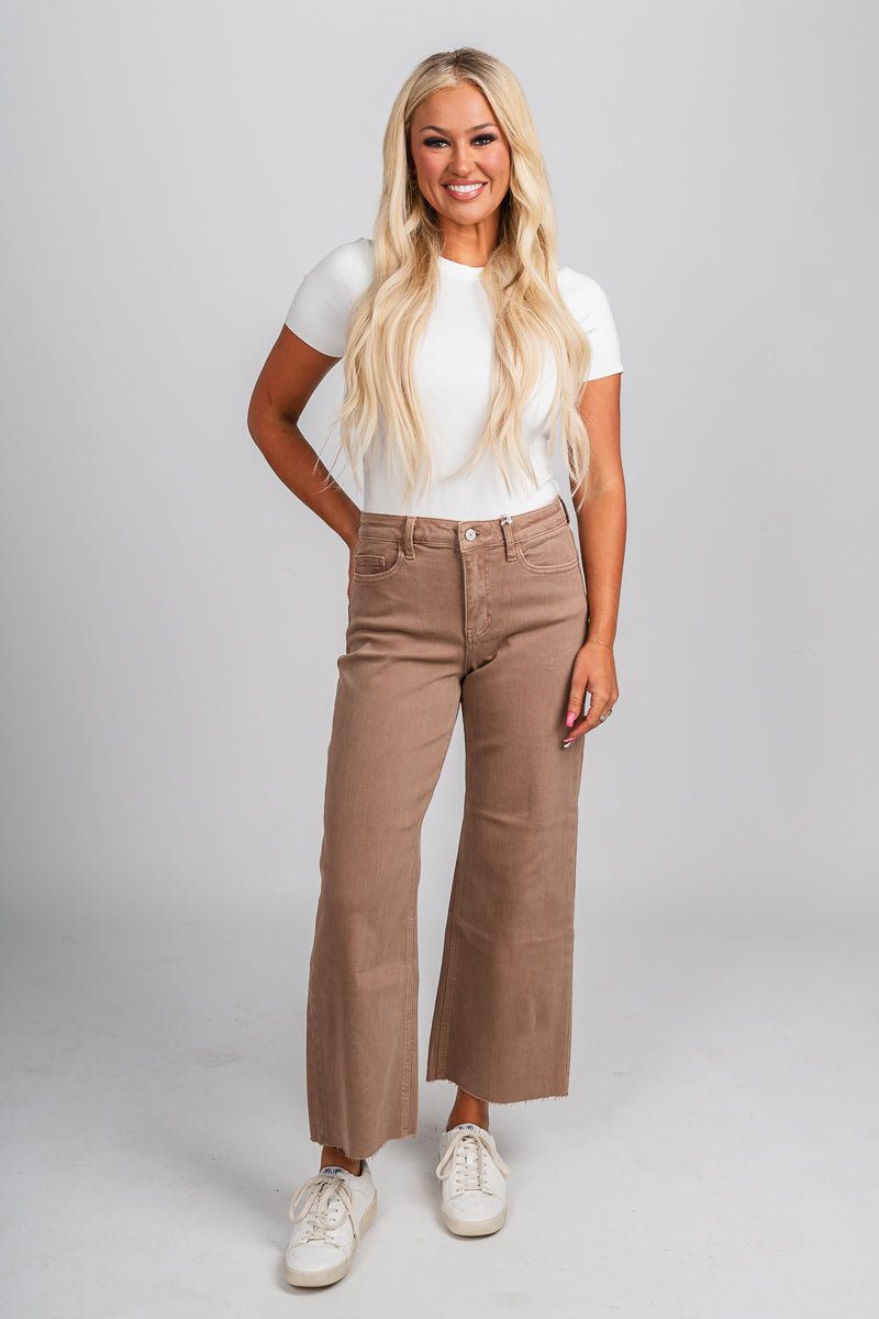 Vervet high rise crop wide leg jeans chocolate malt | Lush Fashion Lounge: boutique women's jeans, fashion jeans for women, affordable fashion jeans, cute boutique jeans