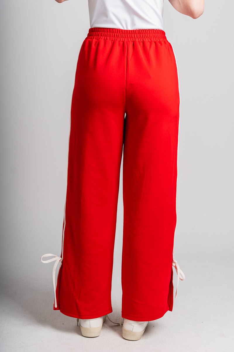 Bow detail track pants red - Adorable Pants - Stylish Comfortable Outfits at Lush Fashion Lounge Boutique in OKC