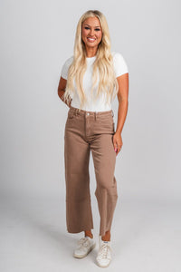 Vervet high rise crop wide leg jeans chocolate malt | Lush Fashion Lounge: boutique women's jeans, fashion jeans for women, affordable fashion jeans, cute boutique jeans