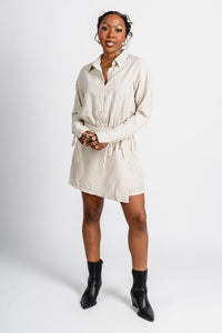 Striped collared romper vanilla Stylish Romper - Womens Fashion Rompers & Pantsuits at Lush Fashion Lounge Boutique in Oklahoma City