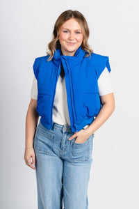 Crop puffer vest blue - Trendy OKC Apparel at Lush Fashion Lounge Boutique in Oklahoma City