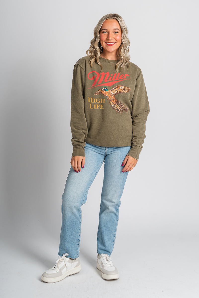 Miller High Life fleece crew sweatshirt olive