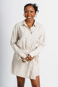 Striped collared romper vanilla - Affordable Romper - Boutique Rompers & Pantsuits at Lush Fashion Lounge Boutique in Oklahoma City