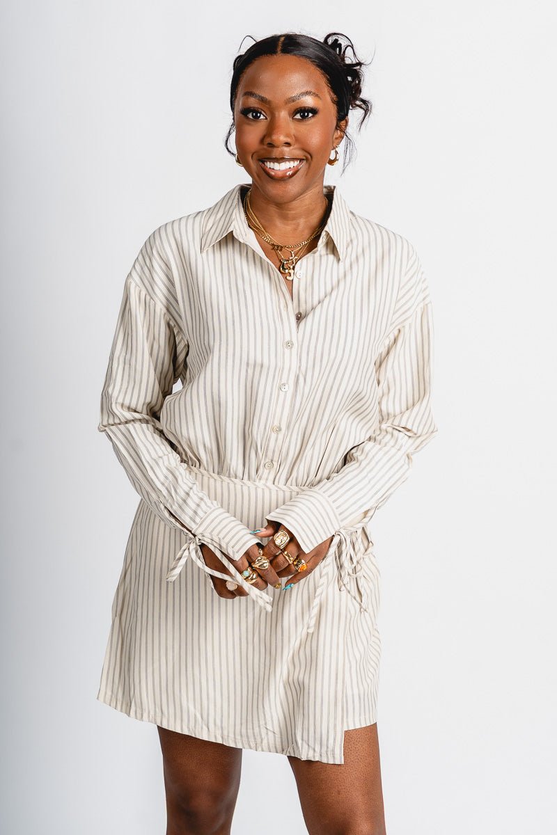 Striped collared romper vanilla - Affordable Romper - Boutique Rompers & Pantsuits at Lush Fashion Lounge Boutique in Oklahoma City