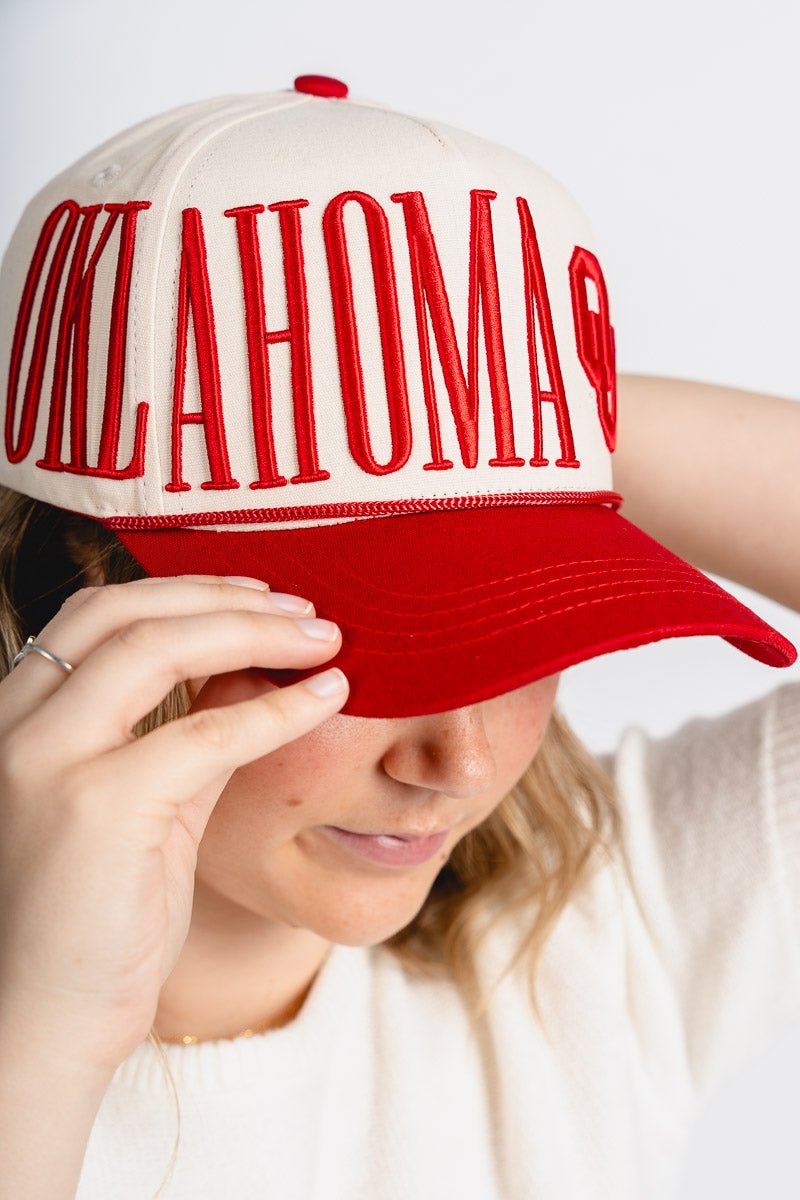OU OU Sooners stretch two tone hat crimson/ivory Hat | Lush Fashion Lounge Trendy Oklahoma University Sooners Apparel & Cute Gameday T-Shirts