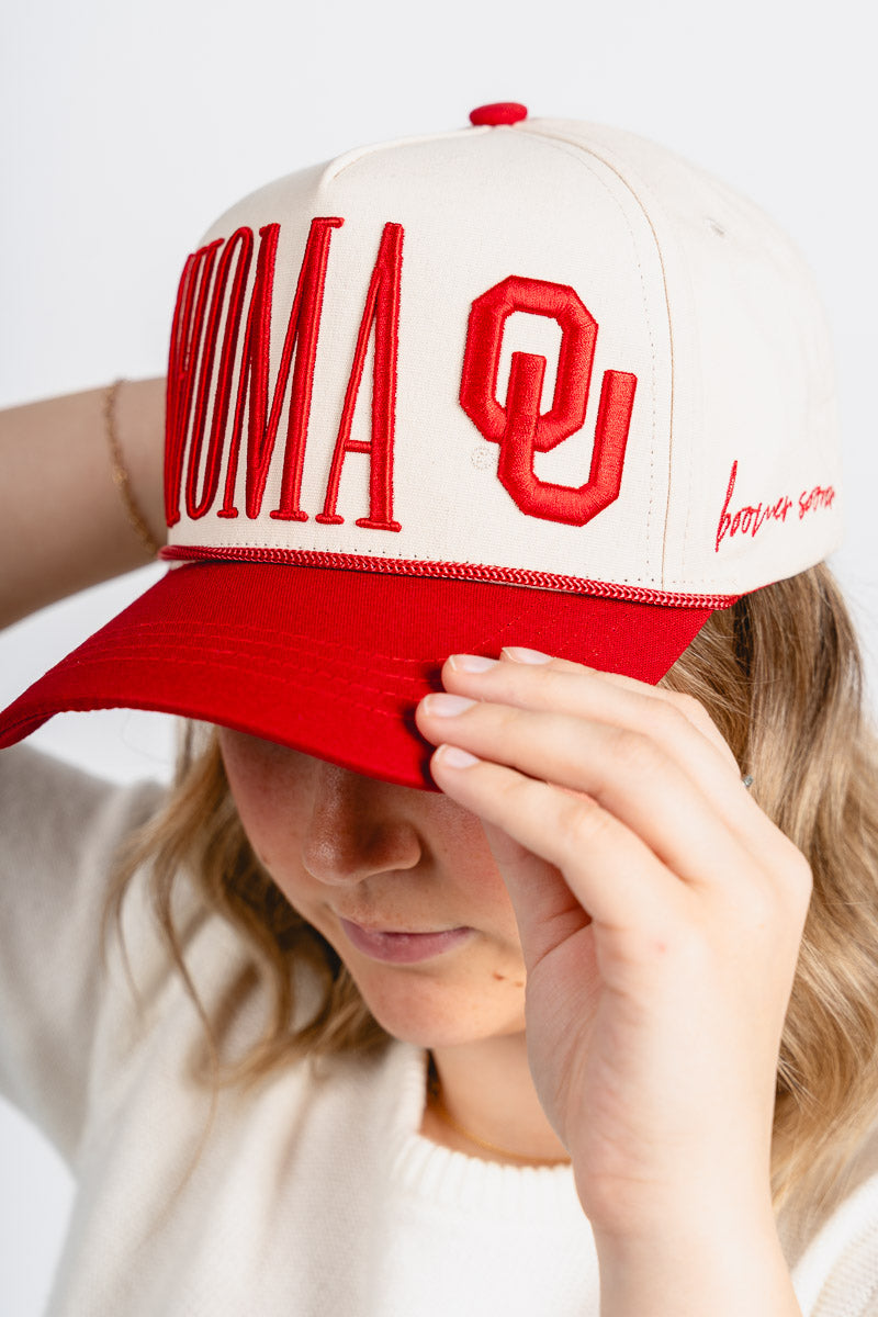 OU OU Sooners stretch two tone hat crimson/ivory Hat | Lush Fashion Lounge Trendy Oklahoma University Sooners Apparel & Cute Gameday T-Shirts