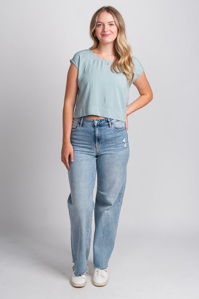 Cap sleeve boxy top pastel teal