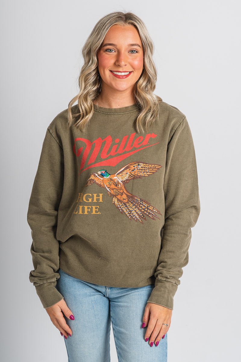 Miller High Life fleece crew sweatshirt olive