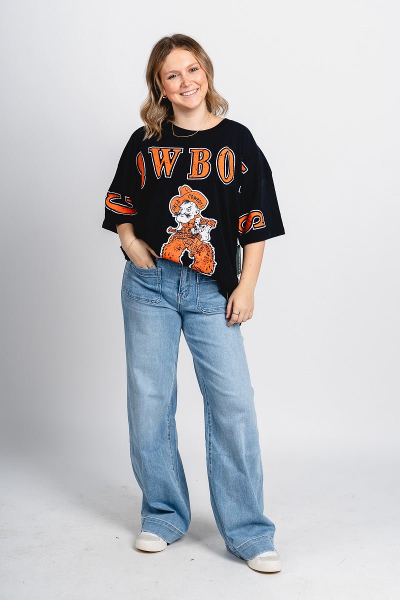 OSU OSU Cowboys split oversized tee black T-shirt | Lush Fashion Lounge Trendy Oklahoma State Cowboys Apparel & Cute Gameday T-Shirts