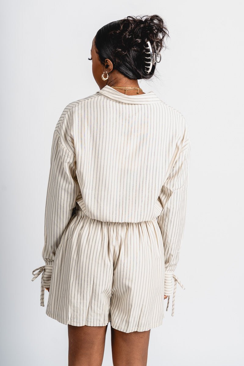Striped collared romper vanilla