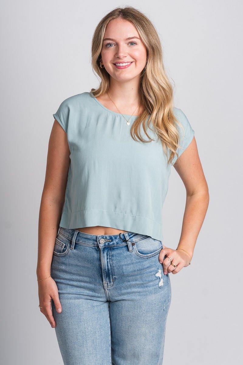 Cap sleeve boxy top pastel teal