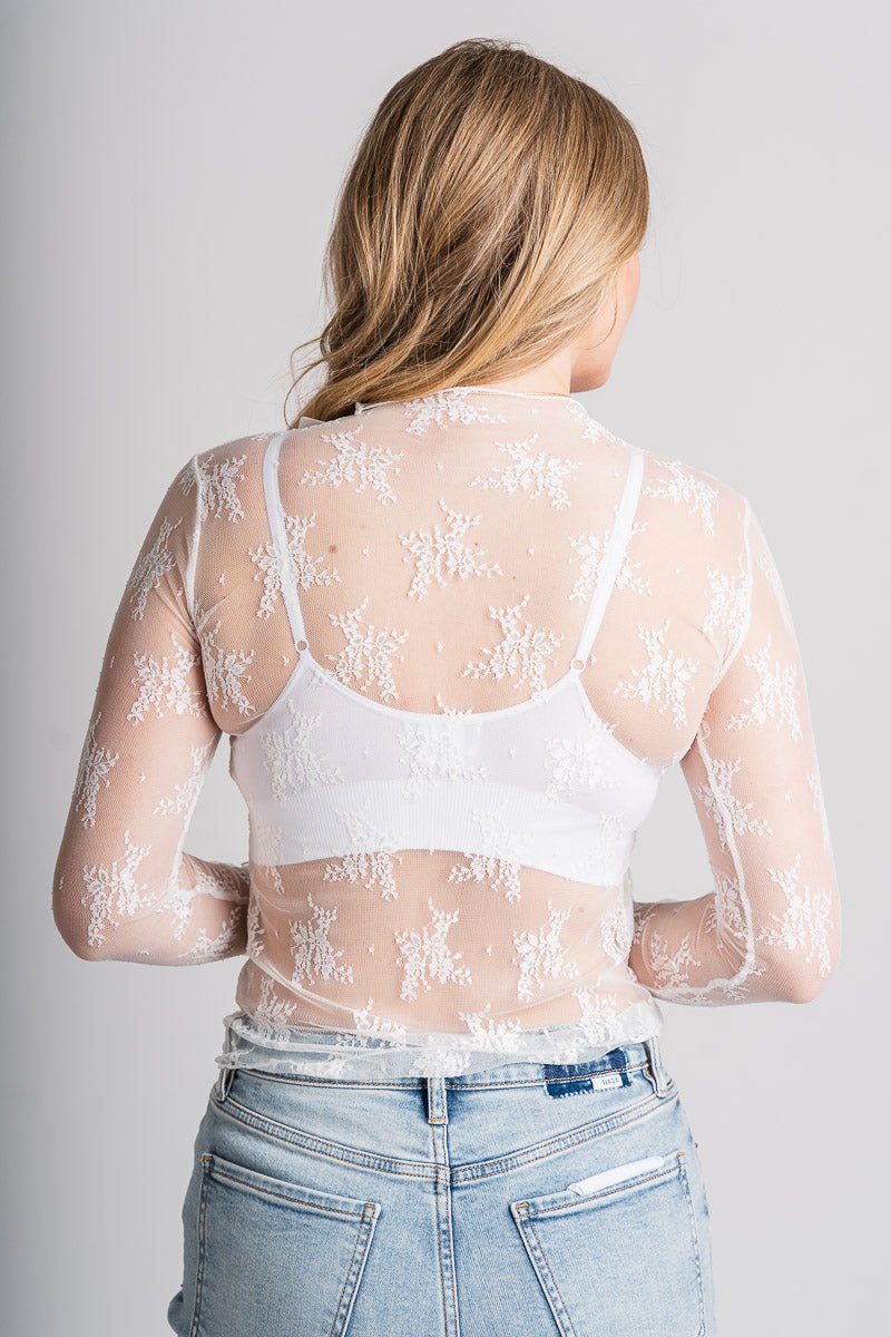 Mesh floral top white