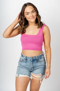 Sleeveless knit crop tank top pink - Affordable Tank Top - Boutique Tank Tops at Lush Fashion Lounge Boutique in Oklahoma City