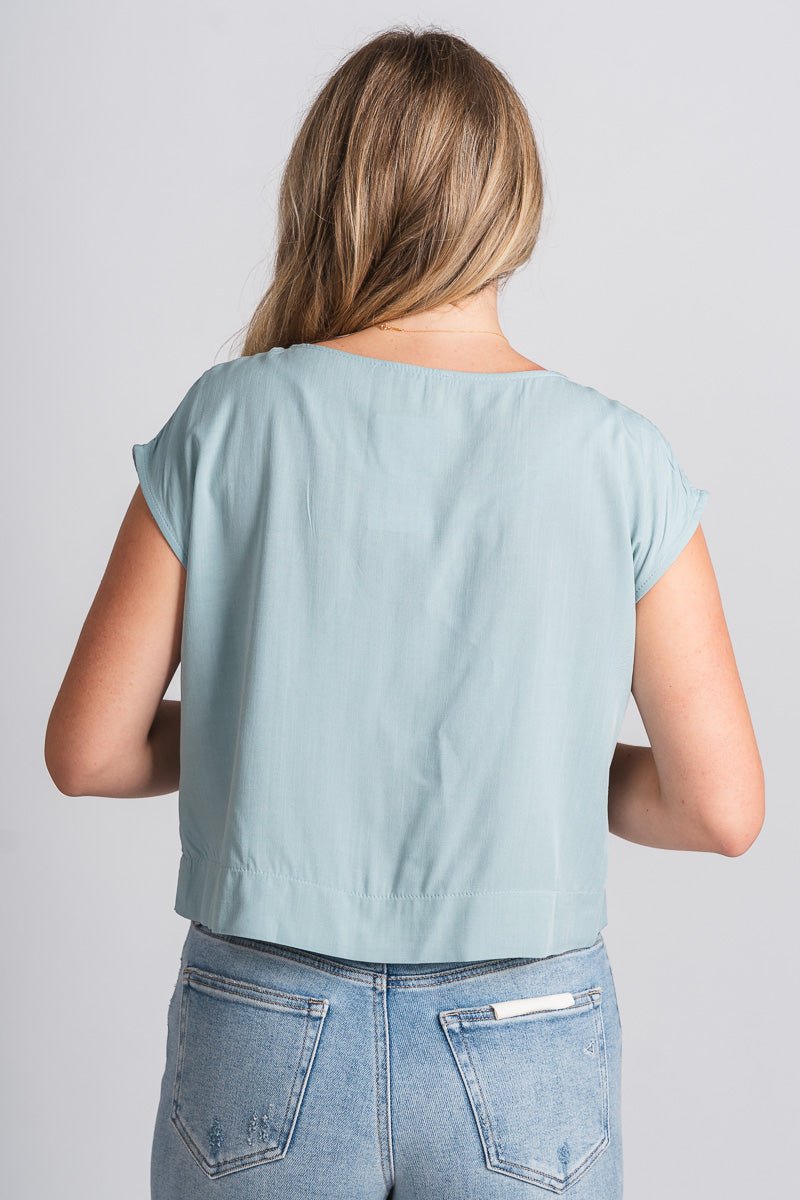 Cap sleeve boxy top pastel teal