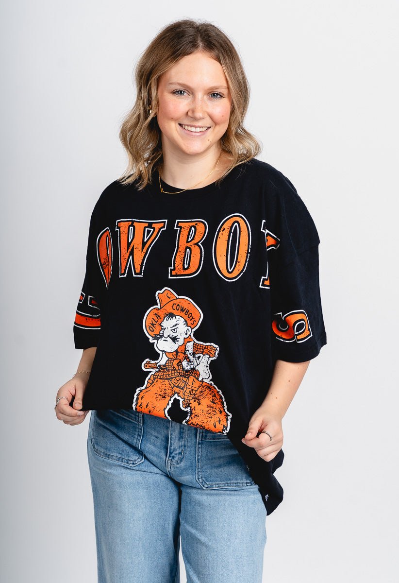 OSU OSU Cowboys split oversized tee black T-shirt | Lush Fashion Lounge Trendy Oklahoma State Cowboys Apparel & Cute Gameday T-Shirts
