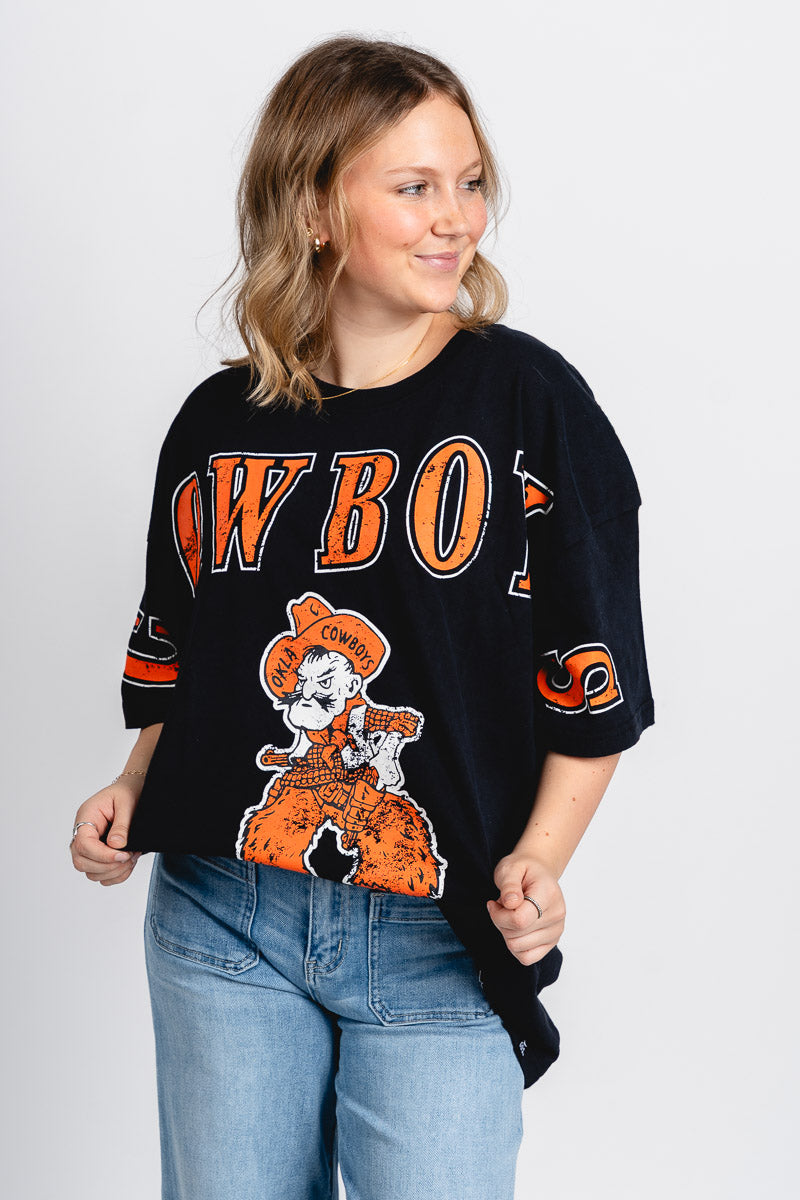 OSU OSU Cowboys split oversized tee black T-shirt | Lush Fashion Lounge Trendy Oklahoma State Cowboys Apparel & Cute Gameday T-Shirts